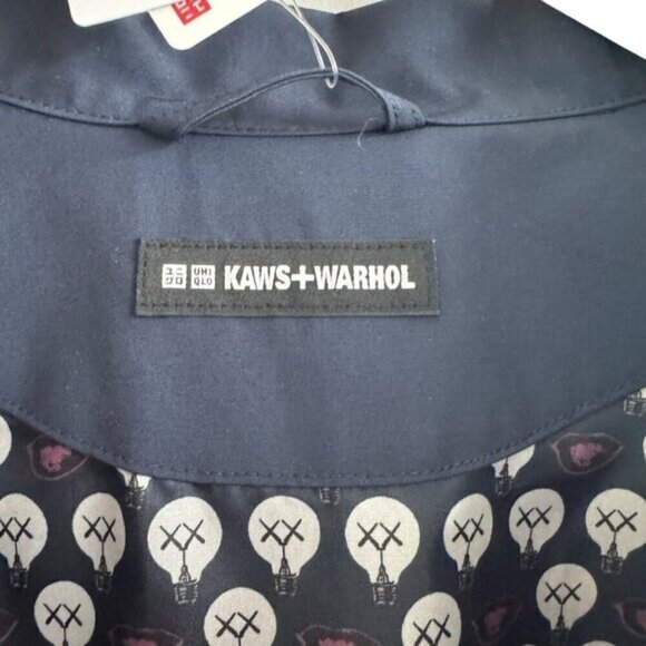 Uniqlo Kaws Andy Warhol Unisex UT Coach Jacket Lined Button Up Navy Blue XL - Picture 8 of 10